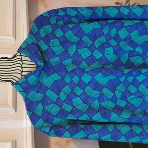 Ladies green and blue patterned   blouse.